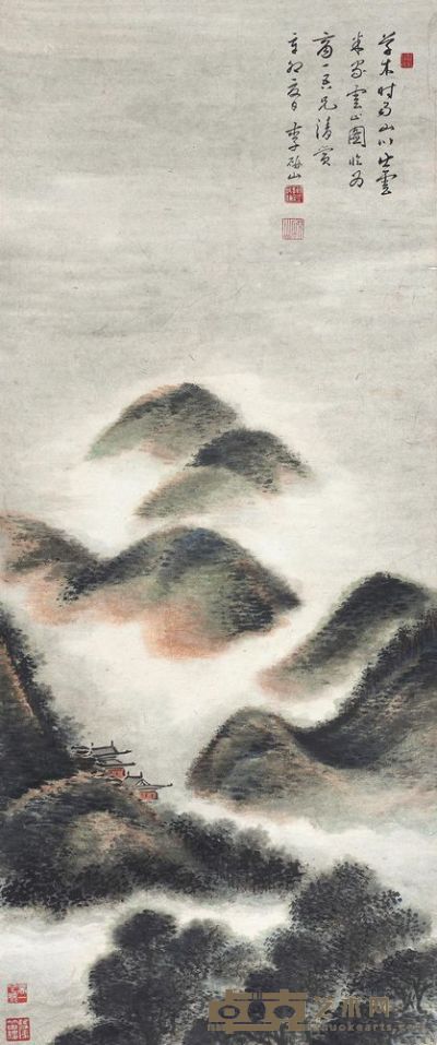 李研山 1951年作 云山图 立轴 101×42cm