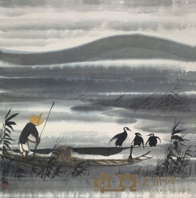 林风眠 渔获图 镜框 68.5×68.5cm