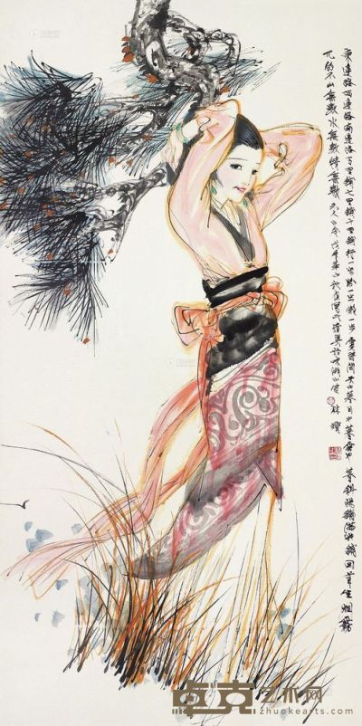 林墉 1988年作 少女 镜框 139×69cm