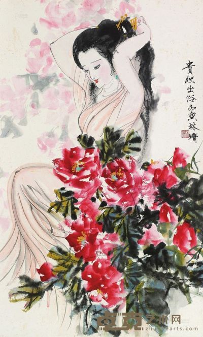 林墉 1986年作 贵妃出浴图 立轴 95×57cm