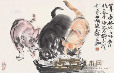 黄胄 猫趣图 立轴 37×57cm