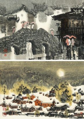 徐希 丁丑（1997年）作 江南雨·满月初升 镜心