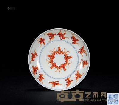 清道光 青花矾红蝠纹盘 直径15.5cm