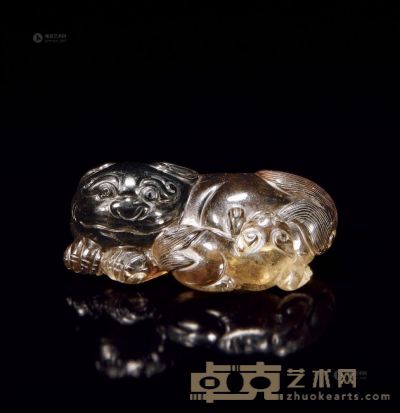 清 茶晶雕太狮少狮纸镇 6×4.3cm