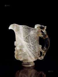 清中期 水晶雕云蝠纹螭柄杯