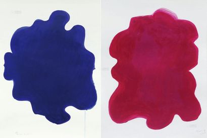 山崎鹤子 2009年作 图画 青 粉红 （两件）