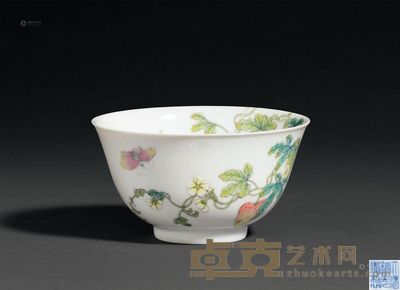 清道光 粉彩过枝癞瓜图碗 直径10.2cm