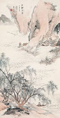 吴镜汀 己丑（1949年）作 江乡渔乐 立轴