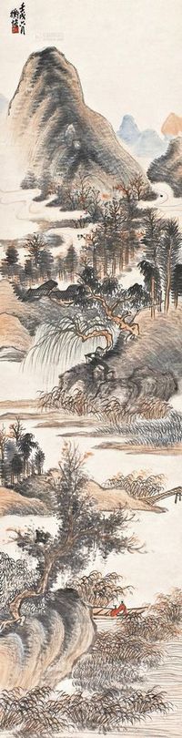 陈师曾 壬戌（1922年）作 秋山泛溪 立轴