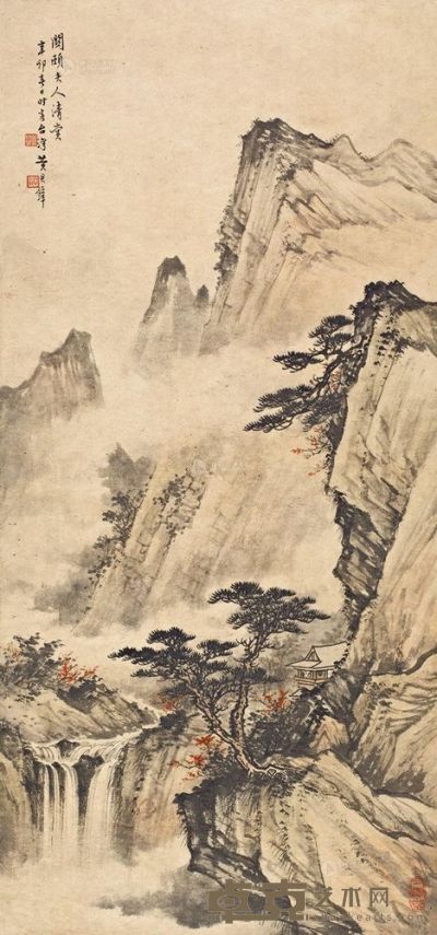 黄君璧 辛卯（1951年）作 秋山客语 镜心 89.5×42cm