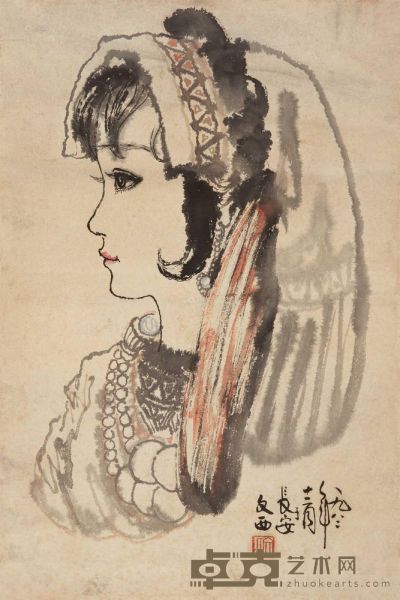 刘文西 1982年作 少女 镜片 64.5×43cm
