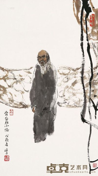 杨延文 1988年作 白石小像 立轴 51×29cm