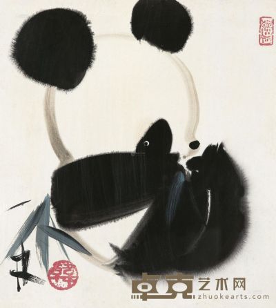 韩美林 熊猫 镜框 30×27cm