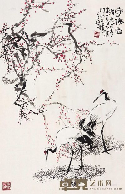 孙其峰 2000年作 守梅图 镜片 68×44cm