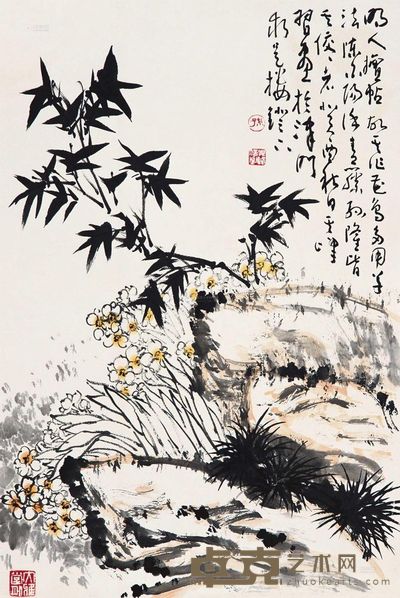 孙其峰 1983年作 三友图 镜片 68×46cm