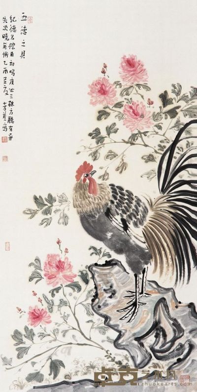 李孝萱 2005年作 雄鸡图 镜片 136×69cm