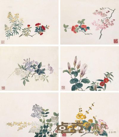 缪嘉惠 1892年作 花卉 册页 21×27cm×12