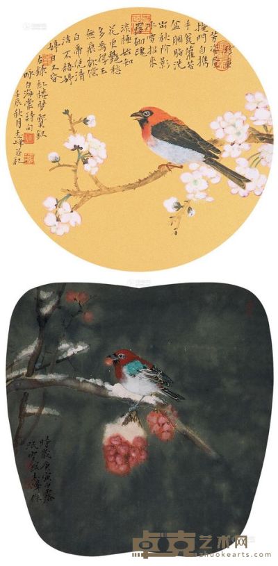 陈志峰 2010年作 花鸟 镜片 直径33cm×2