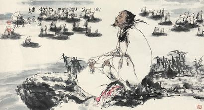 韩国榛 刘禹锡小像 镜心