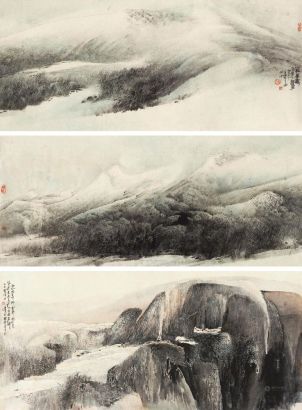 杨耀宁 1991年作 山水 （二幅） 镜心