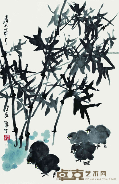 陈作丁 竹鸡图 70*46cm 约:2.90平尺