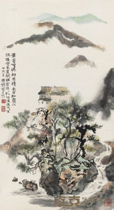 程十发 1994年作 山谷人家 立轴 74.5×40cm