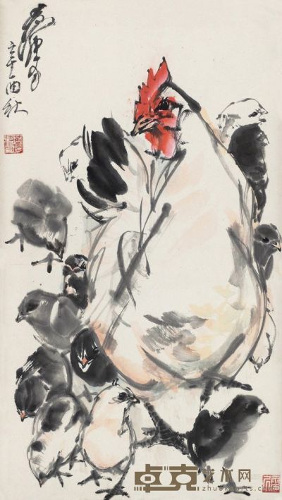 黄胄 1981年作 母子情 镜心 67.5×38cm