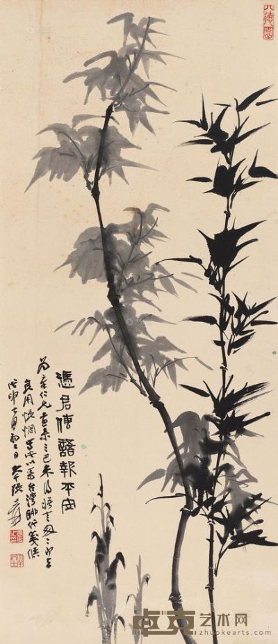 张大千 1968年作 平安竹 镜心 100×43cm