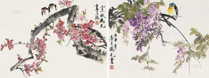 应鹤光 花鸟 （二件） 镜片