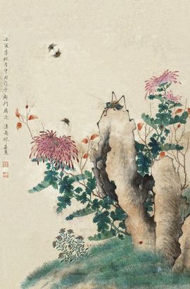 缪嘉惠 花虫 立轴