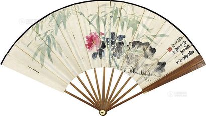 商笙伯 花卉 书法 成扇