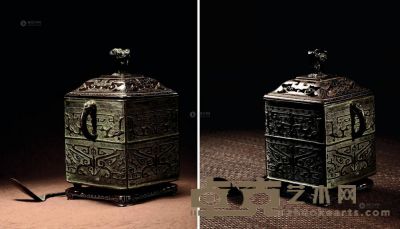 明代（1368-1644） 饕餮纹方炉 高12cm；口径10.5cm
