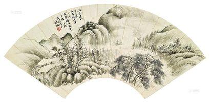 顾青瑶 1925年作 仿吴渔山画 扇面镜框