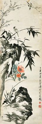 王雪涛 汪慎生 1937年作 花鸟 立轴