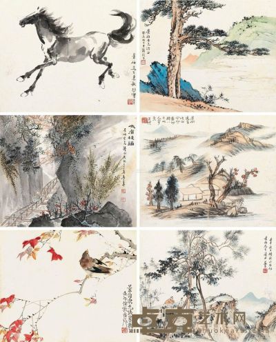 徐悲鸿 黄君璧 吴一峰 等 山水花鸟 册页 （六开） 26.6×32cm×6
