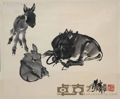 黄胄 THREE DONKEYS 横幅 34×41cm