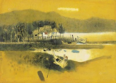 CHEONG SOO PIENG  RIVER SCENE WITH BOATS