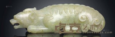 19/20世纪 A PALE CELADON JADE MODEL OF A QILIN 宽16.5cm