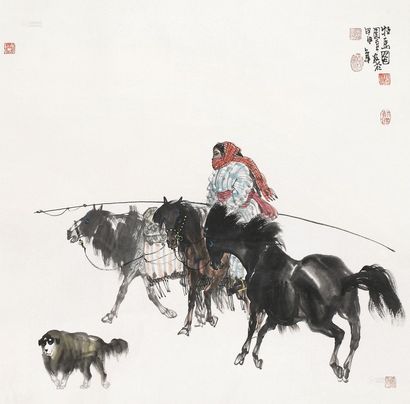 吴团良 牧马图 镜心