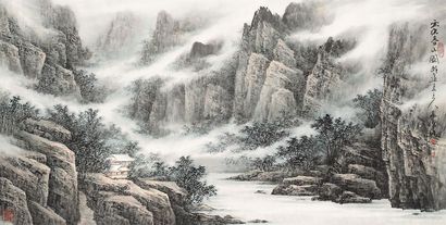 董希源 云绕春山图 镜心