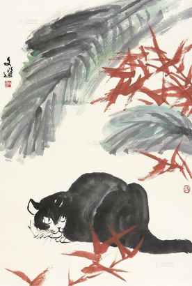 汤文选 猫趣 镜心