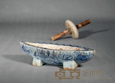明 青花茶碾 长28cm