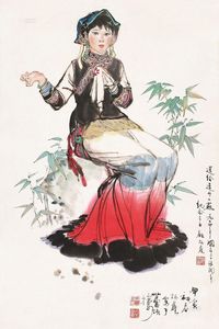 顾炳鑫 甲寅（1974年）作 绣花女 镜心