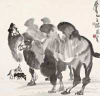 黄胄 乙丑（1985年）作 骆驼与驴 镜心