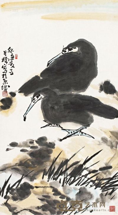 李苦禅 癸丑（1973年）作 鱼鹰图 镜心 95.5×52.5cm
