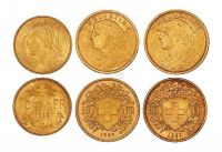 20世纪早期瑞士赫尔维西亚金币一组三枚
