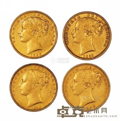 1856、1862、1864、1874年英国维多利亚女皇像1君主金币各一枚 重7.92g；7.96g；7.96g；7.73g；总重31.57g