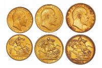 20世纪初期英国“马剑”金币一组三枚