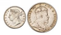 1889年香港贰毫、1905年香港半圆银币各一枚