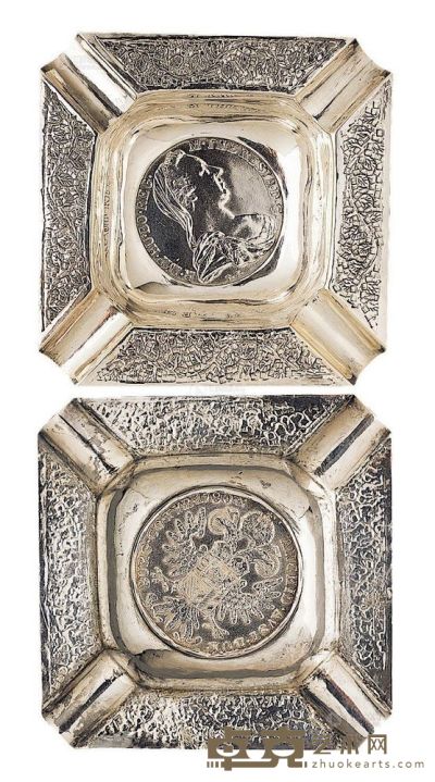 镶1780年奥匈帝国银币方形烟蒂盏一只 边宽87mm